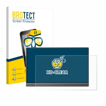 Parte frontal de un envase de producto con el logotipo de la marca BROTECT. Al lado se muestra el dispositivo Arzopa Z1C 16.1