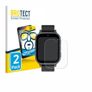 Vorderseite einer Produktverpackung mit dem Markenlogo BROTECT. Daneben ist das Gerät Ruopoem Kids Smartwatch 4G mit dem zugeh