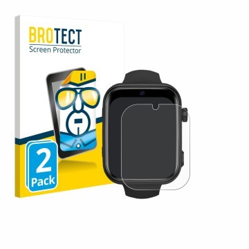 Front side of a product packaging with the brand logo BROTECT. Next to it is the device Aimiuvei Kids Smartwatch shown with th