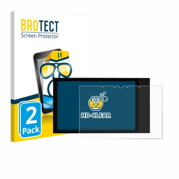 Vorderseite einer Produktverpackung mit dem Markenlogo BROTECT. Daneben ist das Gerät Shelly Wall Display XL mit dem zugehörig