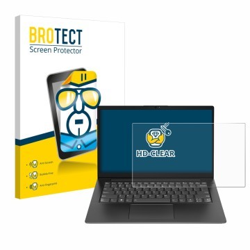 Parte frontale di una confezione del prodotto con il logo del marchio BROTECT. Accanto è raffigurato il dispositivo Lenovo V14