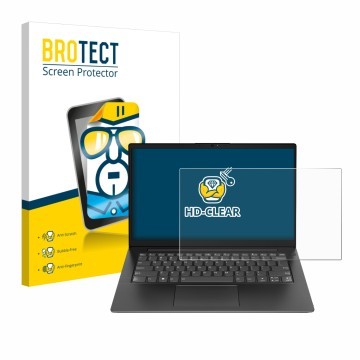 Parte frontale di una confezione del prodotto con il logo del marchio BROTECT. Accanto è raffigurato il dispositivo Lenovo V14