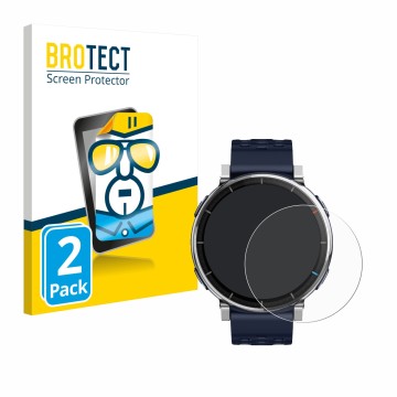 Face avant d’un emballage produit avec le logo de la marque BROTECT. À côté, l’appareil Amazfit Active 3 Premium est représent