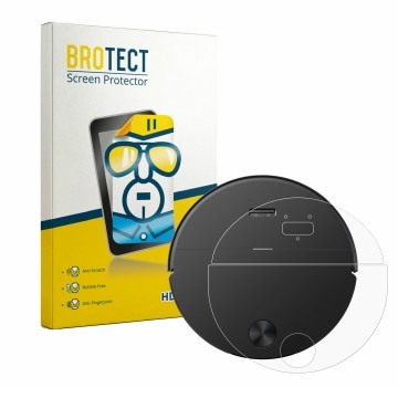 Parte frontale di una confezione del prodotto con il logo del marchio BROTECT. Accanto è raffigurato il dispositivo Roborock S