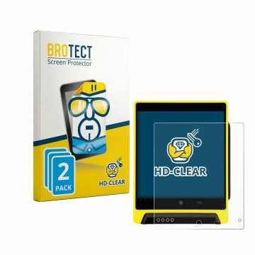 Face avant d’un emballage produit avec le logo de la marque BROTECT. À côté, l’appareil Nayax VPOS Media 4 est représenté avec