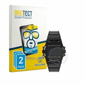 Face avant d’un emballage produit avec le logo de la marque BROTECT. À côté, l’appareil Timex Expedition Atlantis T5K463 est r