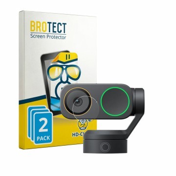 Front side of a product packaging with the brand logo BROTECT. Next to it is the device Insta360 Link 2 Pro (Lens) shown with 