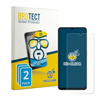 Parte frontal de un envase de producto con el logotipo de la marca BROTECT. Al lado se muestra el dispositivo ZTE Blade A56 co