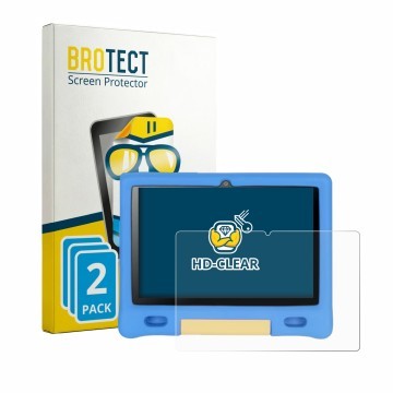 Face avant d’un emballage produit avec le logo de la marque BROTECT. À côté, l’appareil Bufo Kids Tablet 10.1
