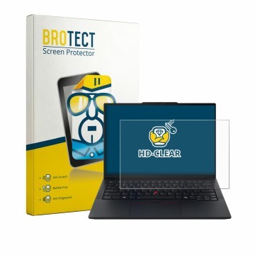 Parte frontal de un envase de producto con el logotipo de la marca BROTECT. Al lado se muestra el dispositivo Lenovo ThinkPad 