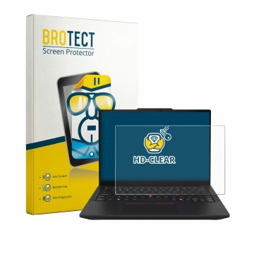Parte frontal de un envase de producto con el logotipo de la marca BROTECT. Al lado se muestra el dispositivo Lenovo ThinkPad 