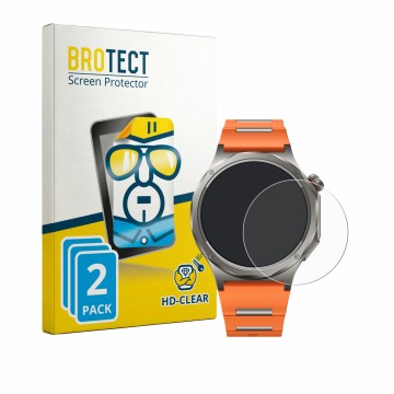Parte frontal de un envase de producto con el logotipo de la marca BROTECT. Al lado se muestra el dispositivo Oppo Watch X3 co