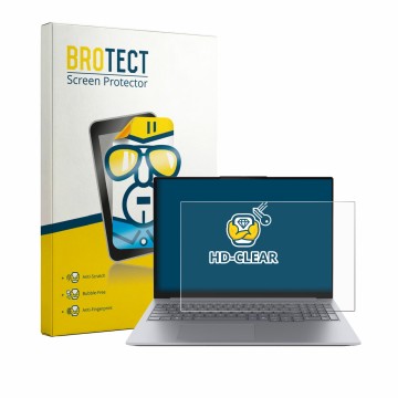Parte frontal de un envase de producto con el logotipo de la marca BROTECT. Al lado se muestra el dispositivo Lenovo ThinkBook