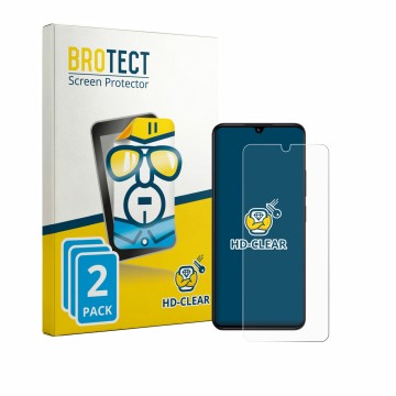 Front side of a product packaging with the brand logo BROTECT. Next to it is the device Xiaomi Redmi 14R shown with the corres