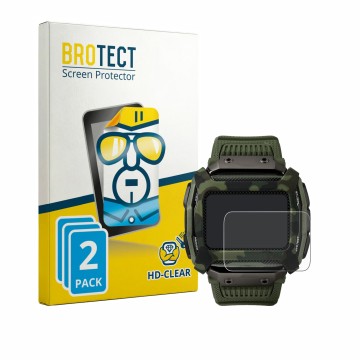 Parte frontal de un envase de producto con el logotipo de la marca BROTECT. Al lado se muestra el dispositivo Timex Command Sh