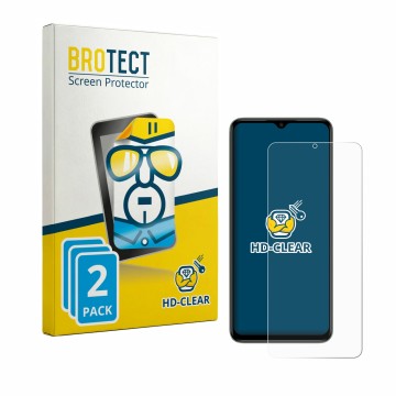 Parte frontal de un envase de producto con el logotipo de la marca BROTECT. Al lado se muestra el dispositivo Itel Zeno 100 co