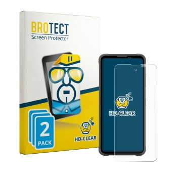 Parte frontal de un envase de producto con el logotipo de la marca BROTECT. Al lado se muestra el dispositivo Blackview Fort 5