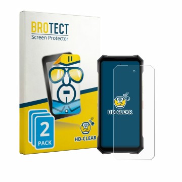 Parte frontal de un envase de producto con el logotipo de la marca BROTECT. Al lado se muestra el dispositivo Doogee S300 Plus