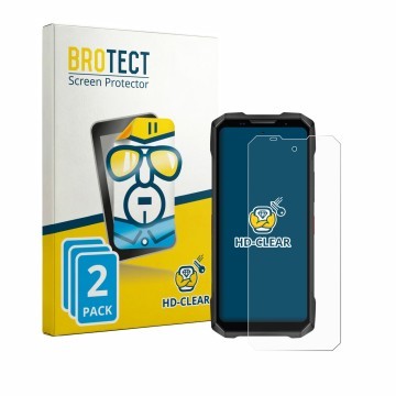 Parte frontal de un envase de producto con el logotipo de la marca BROTECT. Al lado se muestra el dispositivo Doogee V Max 2 c