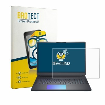 Front side of a product packaging with the brand logo BROTECT. Next to it is the device Dell Alienware 18 Area-51 shown with t