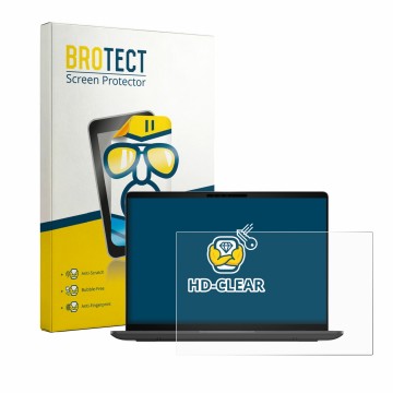 Parte frontal de un envase de producto con el logotipo de la marca BROTECT. Al lado se muestra el dispositivo Dell Pro 5 Serie