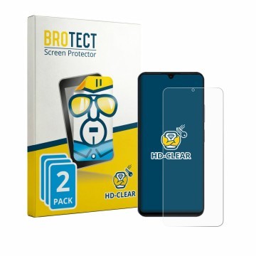Parte frontal de un envase de producto con el logotipo de la marca BROTECT. Al lado se muestra el dispositivo Blackview Wave 1