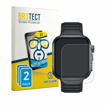 Parte frontal de un envase de producto con el logotipo de la marca BROTECT. Al lado se muestra el dispositivo Huawei Watch Fit