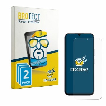 Front side of a product packaging with the brand logo BROTECT. Next to it is the device realme C100 4G shown with the correspo