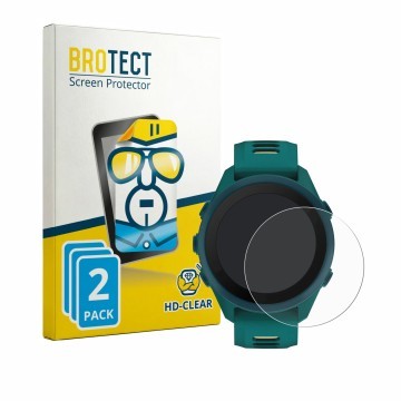 Vorderseite einer Produktverpackung mit dem Markenlogo BROTECT. Daneben ist das Gerät Garmin Forerunner 170 Music mit dem zuge