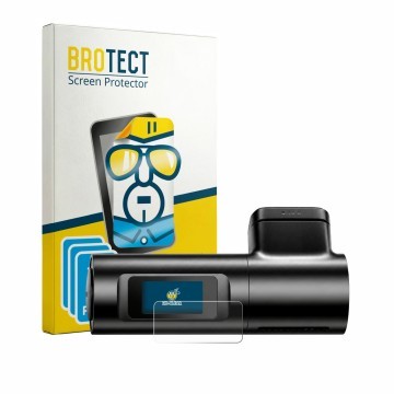 Vorderseite einer Produktverpackung mit dem Markenlogo BROTECT. Daneben ist das Gerät Azdome M330 mit dem zugehörigen Displays