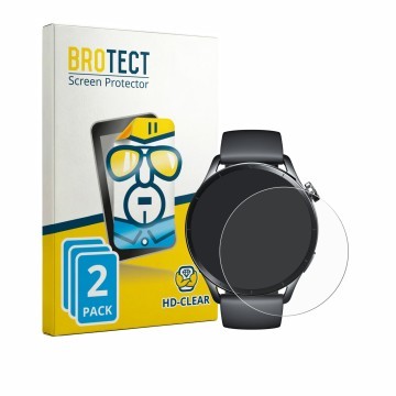 Face avant d’un emballage produit avec le logo de la marque BROTECT. À côté, l’appareil Xiaomi Watch S5 est représenté avec la