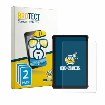 Parte frontal de un envase de producto con el logotipo de la marca BROTECT. Al lado se muestra el dispositivo Oukitel RT10 con