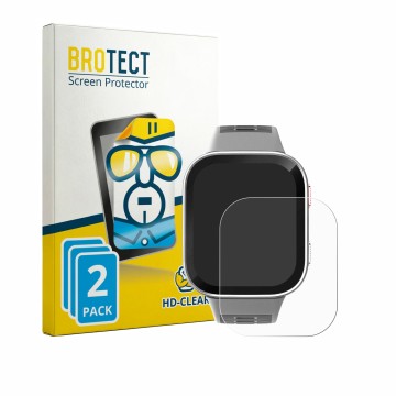 Vorderseite einer Produktverpackung mit dem Markenlogo BROTECT. Daneben ist das Gerät Amazfit Bip Max mit dem zugehörigen Disp