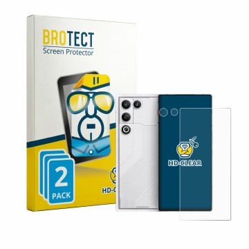 Parte frontal de un envase de producto con el logotipo de la marca BROTECT. Al lado se muestra el dispositivo ZTE Nubia Red Ma