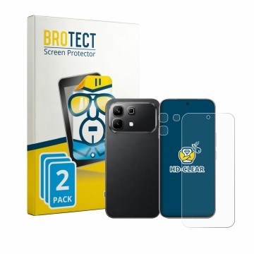 Front side of a product packaging with the brand logo BROTECT. Next to it is the device Infinix Note 60 (Front+Camera) shown w