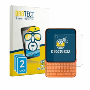 Parte frontale di una confezione del prodotto con il logo del marchio BROTECT. Accanto è raffigurato il dispositivo Unihertz T