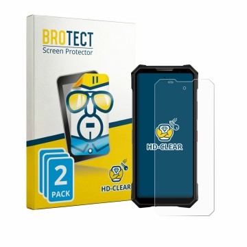 Vorderseite einer Produktverpackung mit dem Markenlogo BROTECT. Daneben ist das Gerät Doogee V50 Pro mit dem zugehörigen Displ