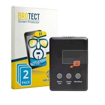 Face avant d’un emballage produit avec le logo de la marque BROTECT. À côté, l’appareil Spektrum Smart Charger S100 est représ
