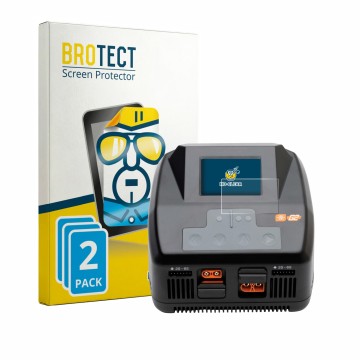 Face avant d’un emballage produit avec le logo de la marque BROTECT. À côté, l’appareil Spektrum Smart Charger S2200 G2 est re
