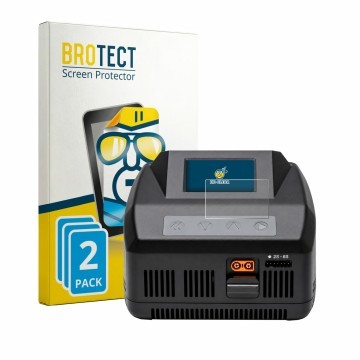 Vorderseite einer Produktverpackung mit dem Markenlogo BROTECT. Daneben ist das Gerät Spektrum Smart Charger S1100 G2 mit dem 
