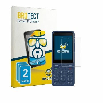 Parte frontal de un envase de producto con el logotipo de la marca BROTECT. Al lado se muestra el dispositivo TCL OneTouch 404