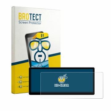 Front side of a product packaging with the brand logo BROTECT. Next to it is the device Xtrons QWBX24CCB12E92 shown with the c