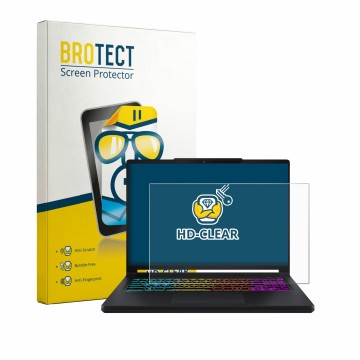 Parte frontal de un envase de producto con el logotipo de la marca BROTECT. Al lado se muestra el dispositivo MSI Crosshair A1