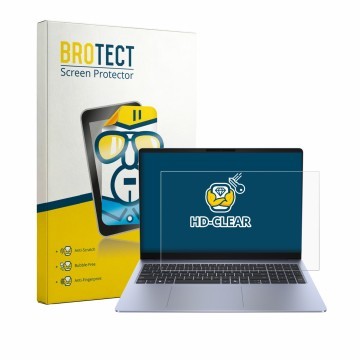 Vorderseite einer Produktverpackung mit dem Markenlogo BROTECT. Daneben ist das Gerät Dell 16S mit dem zugehörigen Displayschu
