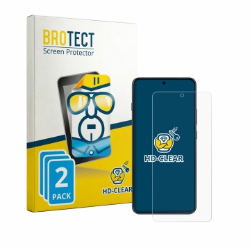 Parte frontal de un envase de producto con el logotipo de la marca BROTECT. Al lado se muestra el dispositivo Motorola Edge 70