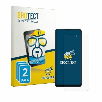 Parte frontal de un envase de producto con el logotipo de la marca BROTECT. Al lado se muestra el dispositivo Infinix Hot 60i 