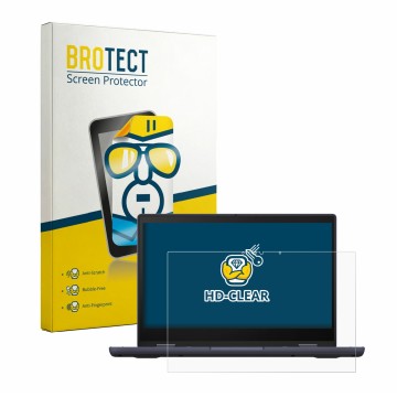 Parte frontal de un envase de producto con el logotipo de la marca BROTECT. Al lado se muestra el dispositivo ASUS ExpertBook 