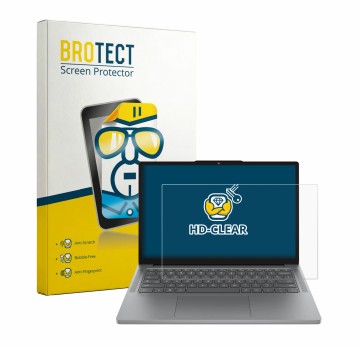Face avant d’un emballage produit avec le logo de la marque BROTECT. À côté, l’appareil Lenovo Chromebook m Gen 11 14