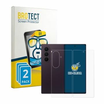 Parte frontal de un envase de producto con el logotipo de la marca BROTECT. Al lado se muestra el dispositivo Samsung Galaxy Z