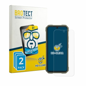 Parte frontal de un envase de producto con el logotipo de la marca BROTECT. Al lado se muestra el dispositivo Cubot King Kong 